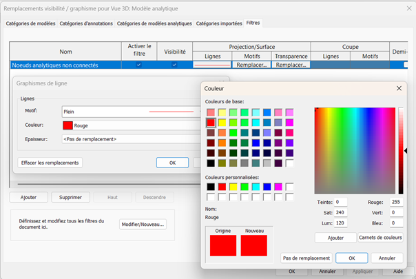 Remplacement graphique du filtre : trait rouge
